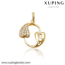 31333 Nuevo Diseño Simple 14K Chapado en Oro Doble Corazón Colgante para Collar de Mujer Joyería